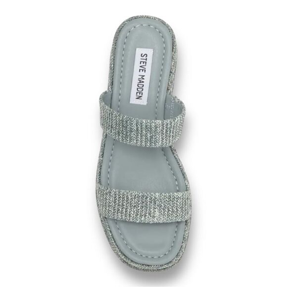 STEVE MADDEN Women’s Merrcer Platform Slide Sandals in the Size 9 in Blue Raffia - Picture 3 of 10